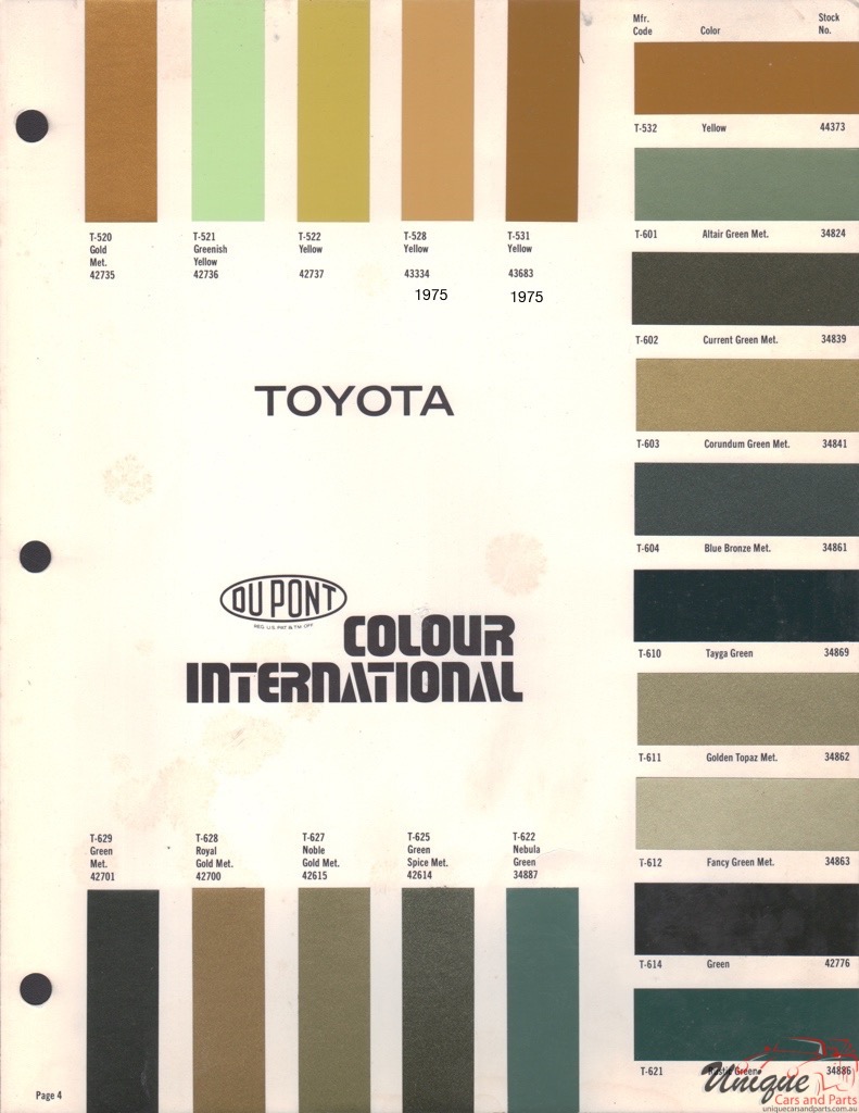 1975 Toyota International Paint Charts DuPont 4
